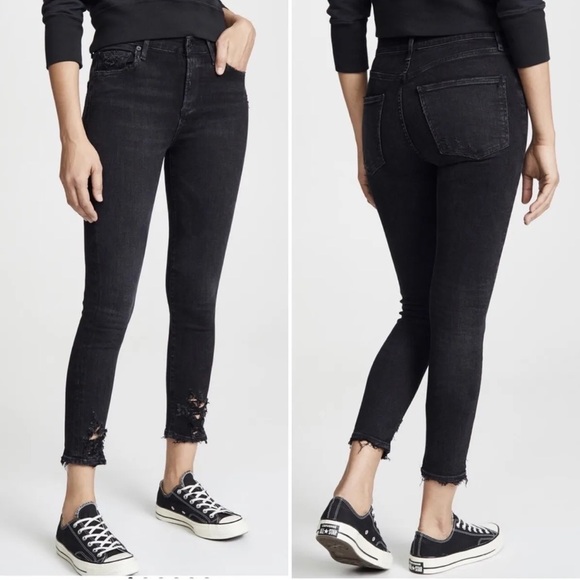 AGOLDE Sophie Skinny High Rise Crop Jeans Black Stretch Size 23 - Picture 2 of 2